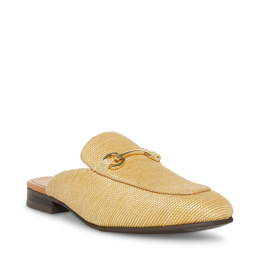 Gold Steve Madden Mateo Natural Raffia Men's Mules | PH 9851VWH